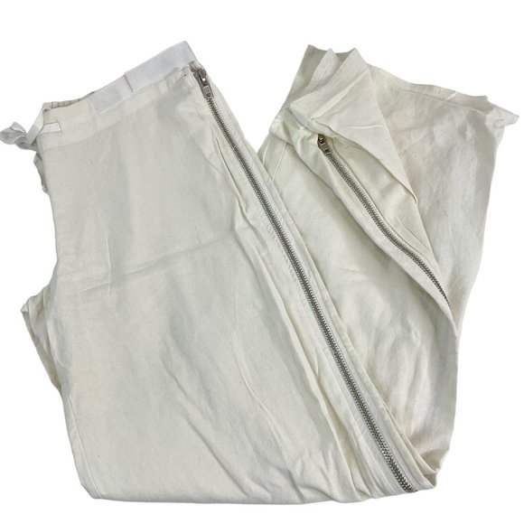 Aziz Pants - Aziz Pants Women's 33" Ivory Drawstring Front Side Zipper Heavy Linen Blend Nwot